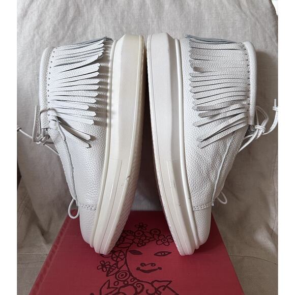Hollie Watman FRINGED MOCASSIN WHITE Sneakers leather size 8 Mid High Top Shoee - Picture 13 of 15